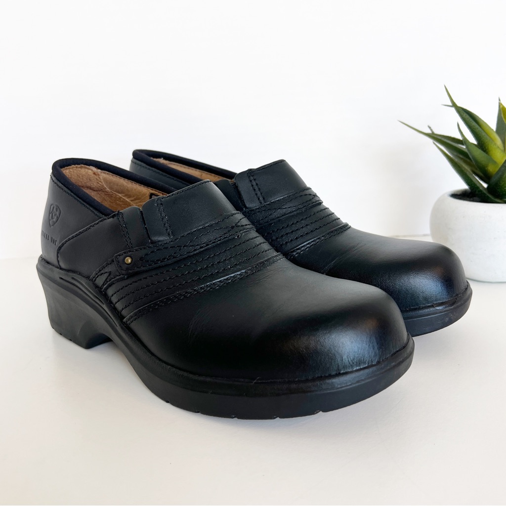Ariat Black Leather Safety Work Clog Steel Toe